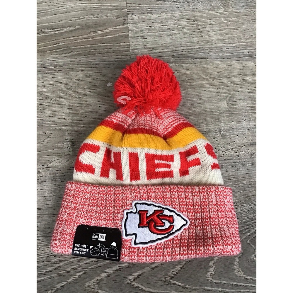 Kansas City Chiefs New Era NFL LOGO Cuffed Beanie Hat Winter Pom Cap Mens New